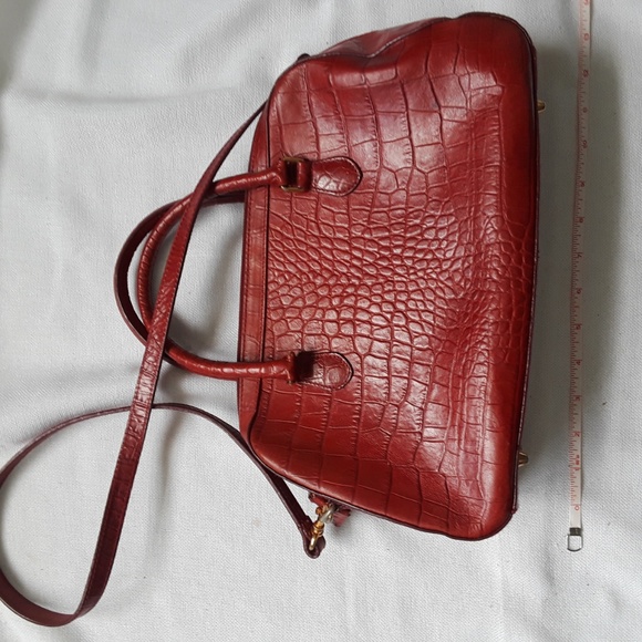 {Preston & York} Red Faux Croc Embossed Bowler Bag - Picture 5 of 8